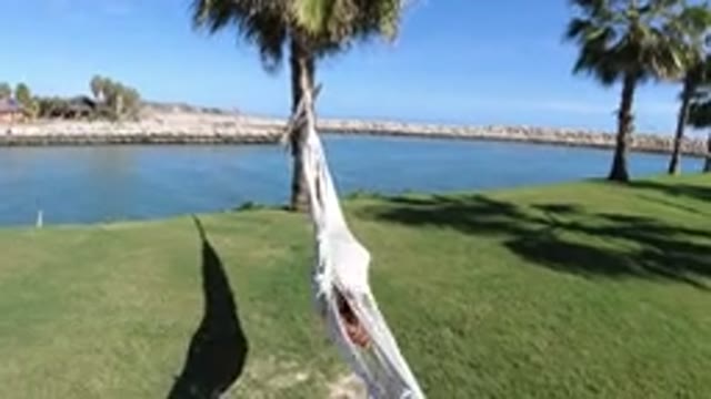 LOS CABOS MEXICO-2019: Girl Swinging In A Hammock Near A River On A Sunny Day