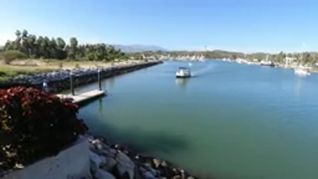LOS CABOS MEXICO-2019: Boat In A Water Channel Next To A Small Forest Arriving