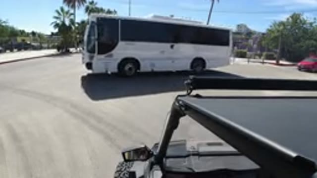 LOS CABOS MEXICO-2019: Watching Buses Pass While Waiting To Cross