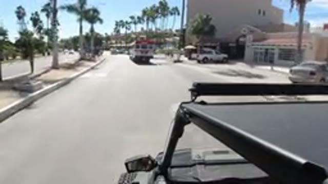 LOS CABOS MEXICO-2019: Bus Going Fast Followed By A Wrangler And Some People