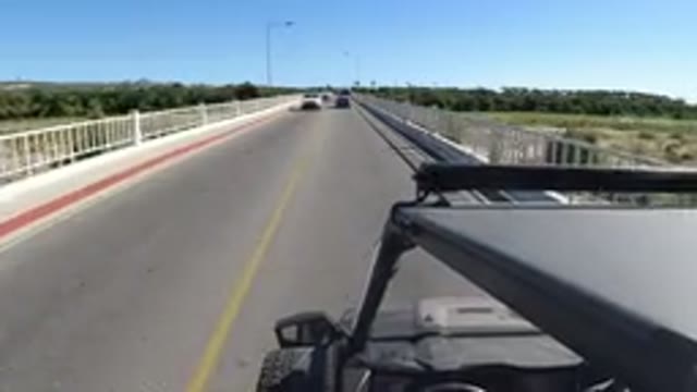 LOS CABOS MEXICO-2019: Jeep Perspective Of Driving Over Two-Way Bridge