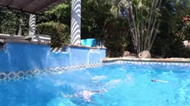 SAN JOSE DEL CABO MEXICO-2020: Young Child Enjoying A Cool Dip In The Pool With