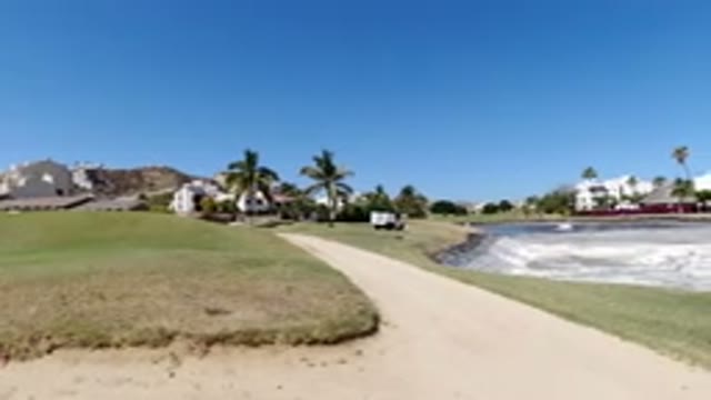 LOS CABOS MEXICO-2020: A Beach Side Resort View And A White Colored Pond Nearby
