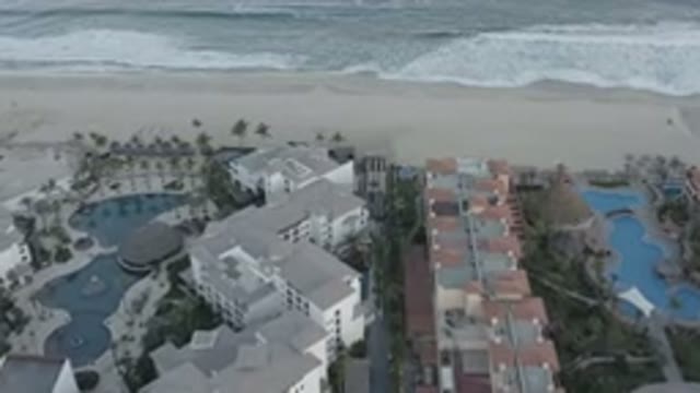 LOS CABOS MEXICO-2020: Top Side View Of Big Buildings With Large Swimming Pools