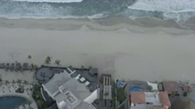LOS CABOS MEXICO-2020: Tide Pulls Away From The Beach Of Some Hotels On A Gloomy Day