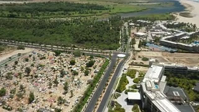 SAN JOSE DEL CABO MEXICO-2020: Birds-Eye View Of Road Trees Buildings Dirt Lot