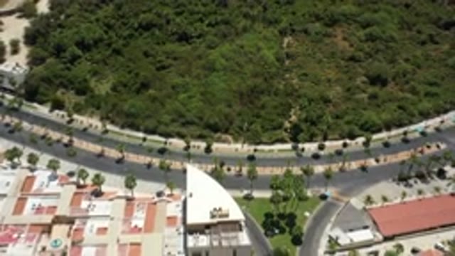SAN JOSE DEL CABO MEXICO-2020: Drone Flying Over Forest Town With Palm Trees