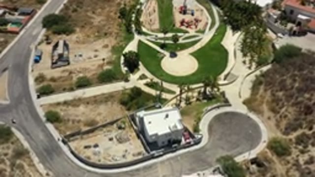 SAN JOSE DEL CABO MEXICO-2020: Drone Captures Small Green Park For Children To Play