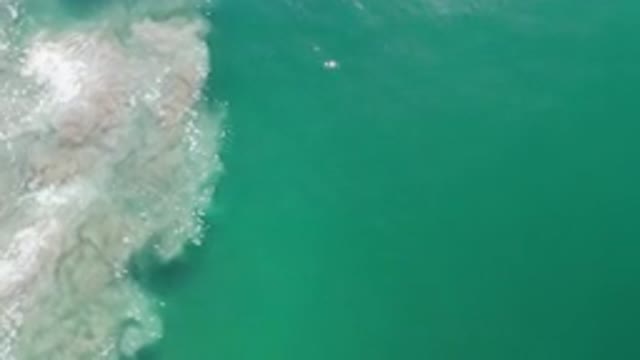 LOS CABOS MEXICO-2020: Top View Of Deep Green Water With Sand Moving Underneath