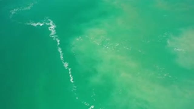 LOS CABOS MEXICO-2020: Far Top View Of Deep Green Sea Water Waves With White
