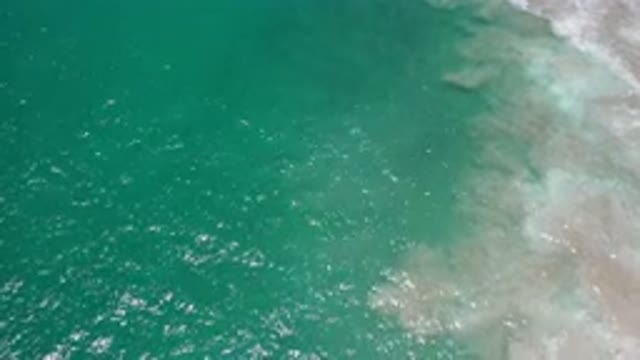 LOS CABOS MEXICO-2020: Clean Aerial View of Green Deep Sea With Waves