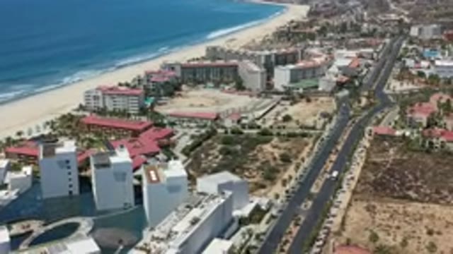 LOS CABOS MEXICO-2020: Drone Sky View Of City On Beach Of Hotels With Ocean View