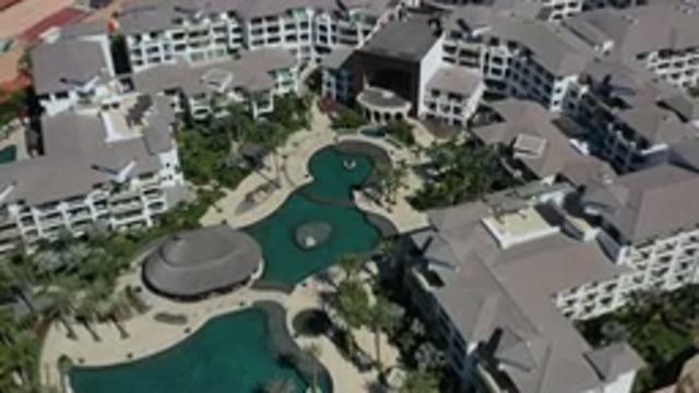 LOS CABOS MEXICO-2020: Top View Of A Town And A Big Water Pool In The Middle Of
