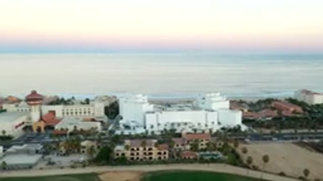 LOS CABOS MEXICO-2019: Gorgeous Beach Town Recorded From The Sky During Sunset
