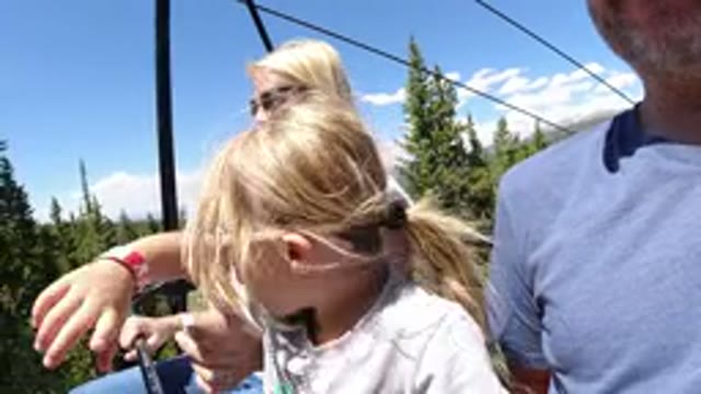 WINTER PARK COLORADO-2019: A Family Member Travelling On A Rope Way Over The Valley