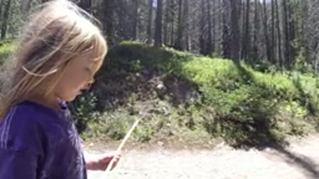 WINTER PARK COLORADO-2019: Little Girl Wearing A Purple Shirt On A Walk With Her