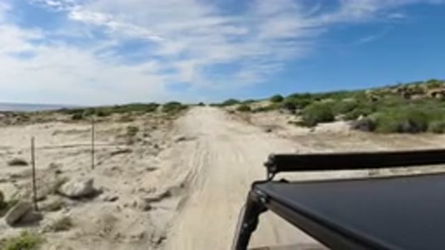 LOS CABOS MEXICO-2019: Go-Pro Type Footage Of A Vehicle Driving Along A Sandy Coast