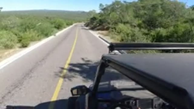LOS CABOS MEXICO-2019: Off-Road Vehicle Driving On Mountain Paved Road Lined