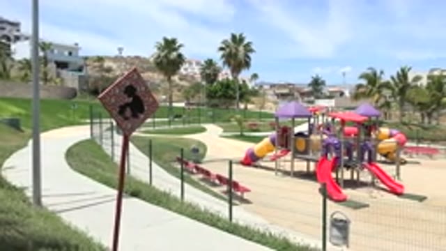 LOS CABOS MEXICO-2020: Sidewalks Surround A Playground Outside In A City