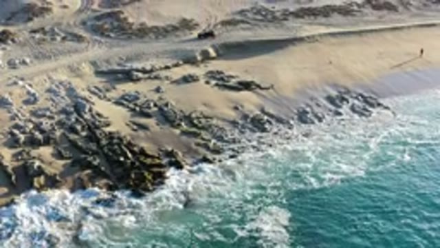 LOS CABOS MEXICO-2020: Ocean Waves Hitting Sand With Green Foliage View