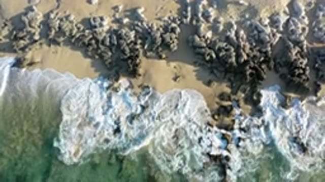 LOS CABOS MEXICO-2020: Aerial Drone View Flyover Rocky Coastline Waves Crashing