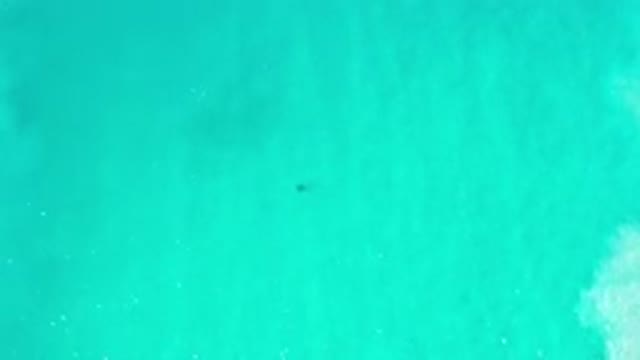 LOS CABOS MEXICO-2020: Teal Glistening Water With Waves Against The Shore Line