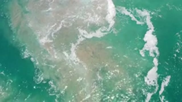 LOS CABOS MEXICO-2020: Beach With Clean Green Water and Foam Seen From Above