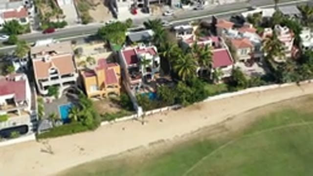 LOS CABOS MEXICO-2020: Aerial View Of Beach City With Houses With Pool By The