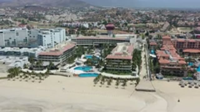 LOS CABOS MEXICO-2020: Aerial View Of Three Different Beachfront Resorts On A