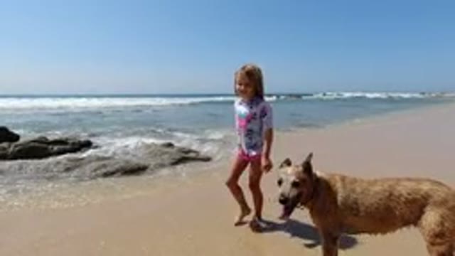 LOS CABOS MEXICO-2020: Young Girl Excited To Be At The Beach And Have Fun With