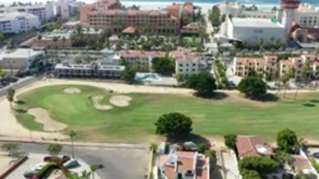 LOS CABOS MEXICO-2020: Fast Flyover Shows Well Taken Care Of Golf Course And