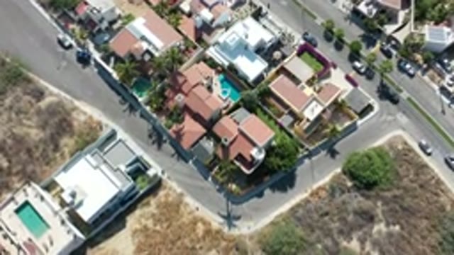 LOS CABOS MEXICO-2020: Top View Of Mansions With Swimming Pools And Roads
