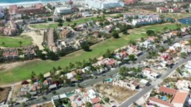 LOS CABOS MEXICO-2020: Aerial View of Suburb with Greenway and Roads