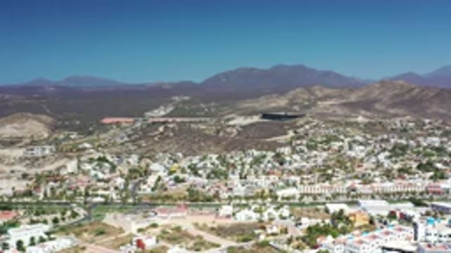 LOS CABOS MEXICO-2020: Aerial View Of A Small Town Surrounded By Mountains With