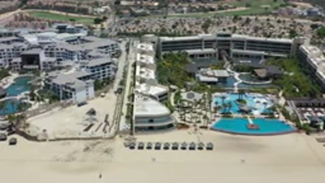 LOS CABOS MEXICO-2020: A Top View Of Seashore Hotel Buildings With Trees And