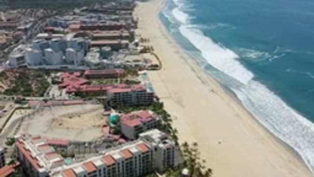 LOS CABOS MEXICO-2020: Overhead View Of Waterfront Hotels In Tourist Area On The Beach