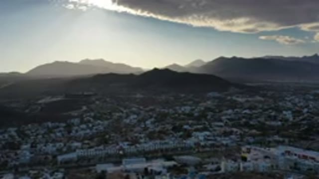 LOS CABOS MEXICO-2020: Mountains And Residential Area Under The Lighting Of The