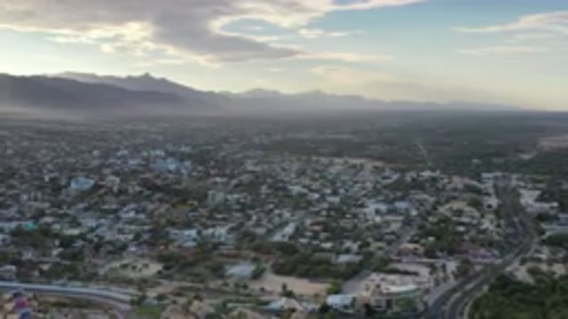 LOS CABOS MEXICO-2020: Beautiful Aerial View Of A Mountain Town With Blue Sky