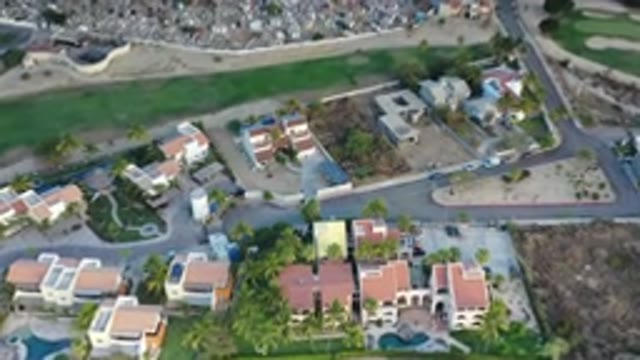 LOS CABOS MEXICO-2020: Aerial View Zooming In On Neighborhood Luxury Houses With