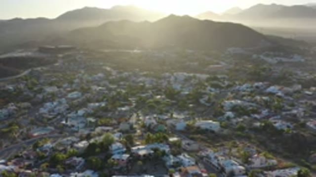LOS CABOS MEXICO-2020: Sky View Of A Small Town On The Mountainside