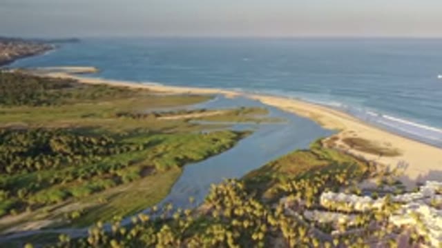 LOS CABOS MEXICO-2020: Aerial View Of Blue Ocean With Mountains And Green