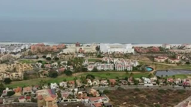 LOS CABOS MEXICO-2020: Drone Flying Over The Main Square Of A Seaside Town