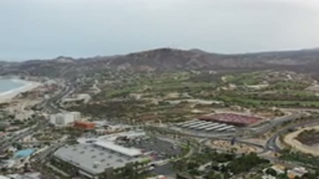 LOS CABOS MEXICO-2020: Drone View Of City By The Beach And Large Hills