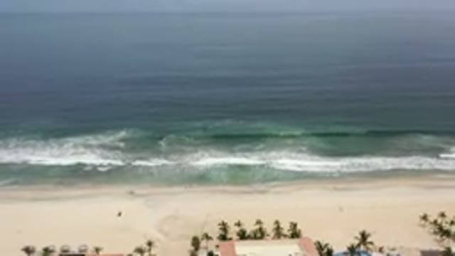 LOS CABOS MEXICO-2020: Palm Trees And Peaceful Beach With Blue And White Ocean