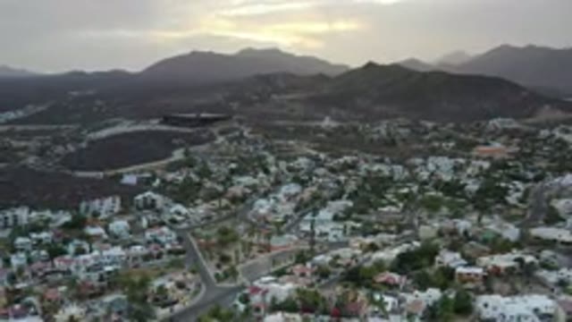 LOS CABOS MEXICO-2020: Aerial View of Town Nestled Among Hills