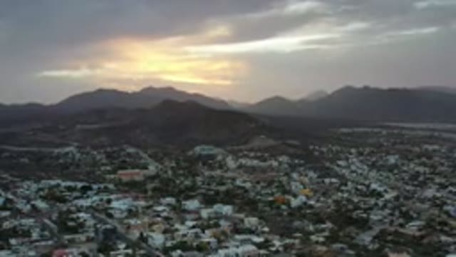 LOS CABOS MEXICO-2020: In a Long View Sky Shines with Sunlight and Buildings