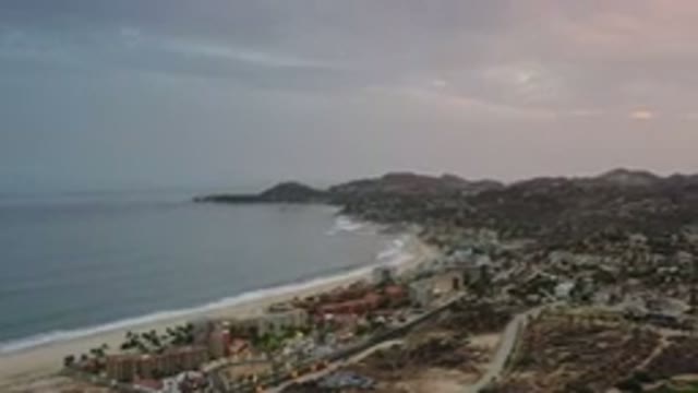 LOS CABOS MEXICO-2020: Aerial View Of A Beautiful Sunset With Buildings And The Ocean