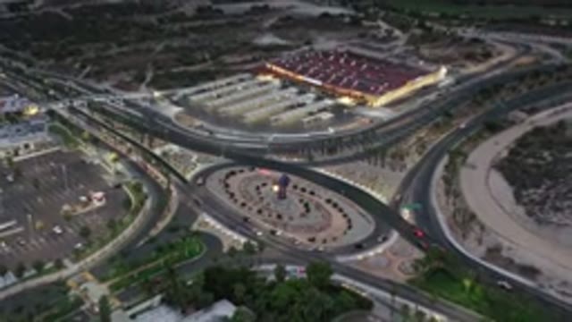 LOS CABOS MEXICO-2020: Aerial View Of A City With A Roundabout Located In The Center