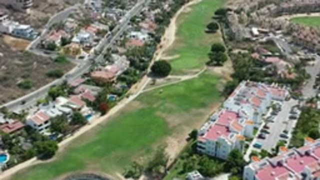 LOS CABOS MEXICO-2020: Aerial View of City Divided by Land Strip