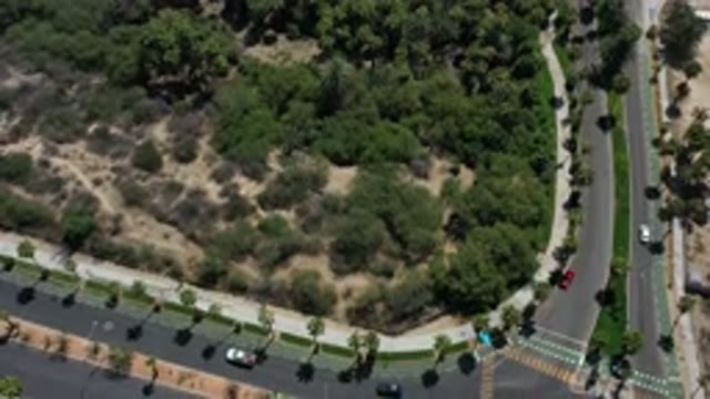 LOS CABOS MEXICO-2020: Overhead View Of Cars On Road In Desert Area With Bushes